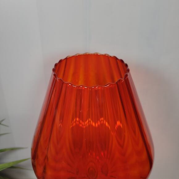 MCM Empoli Red/Orange Glass Snifter Goblet, Long Clear Stem Vintage Art Glass - Picture 4 of 4
